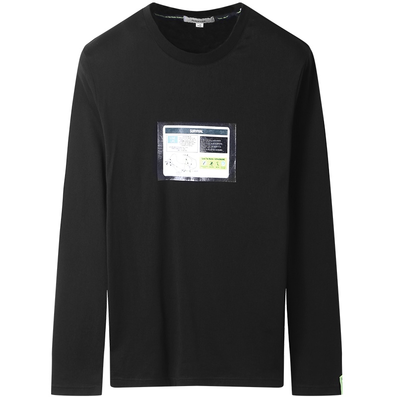 马克华菲男士长袖T恤全棉2018冬季潮流时尚贴布印花上衣