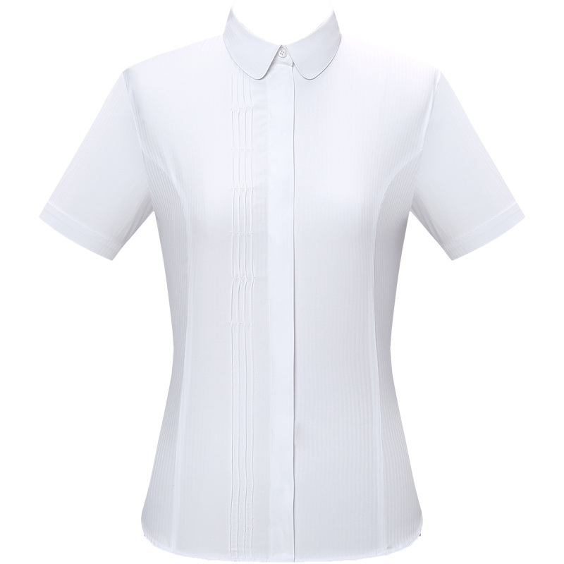 恒源祥职业白衬衫女短袖夏新款风琴褶小众衬衣方领OL正装含棉