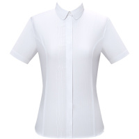 恒源祥职业白衬衫女短袖夏新款风琴褶小众衬衣方领OL正装含棉