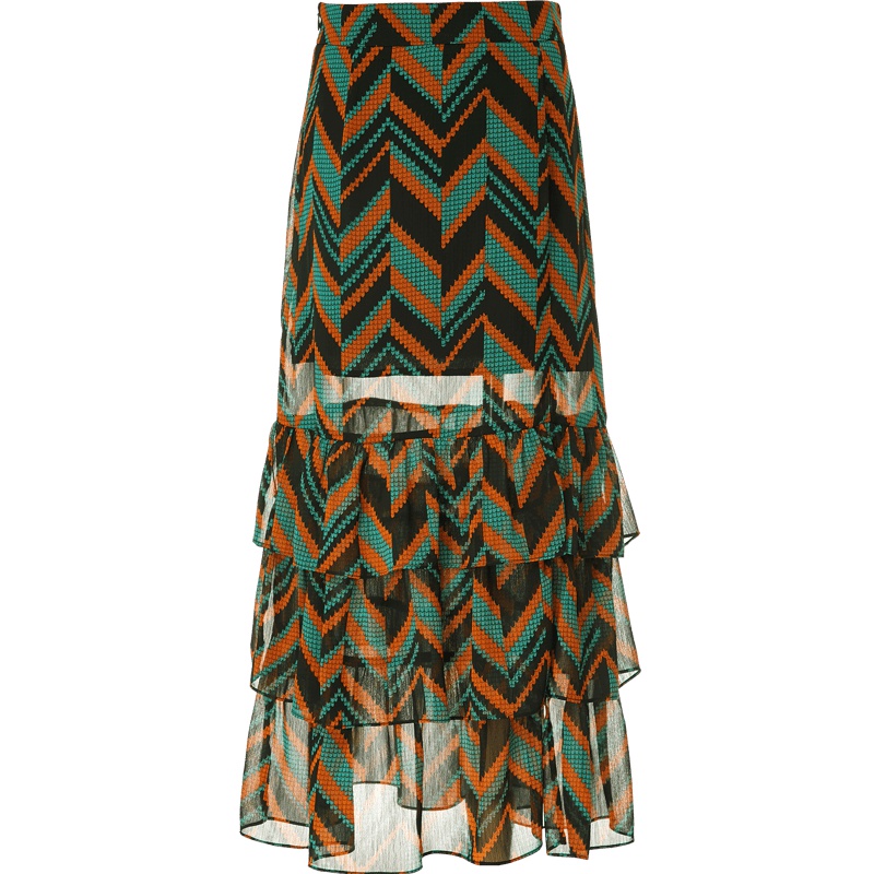 欧昵雪夏季波普风印花高腰修身雪纺半身裙女中长款蛋糕裙