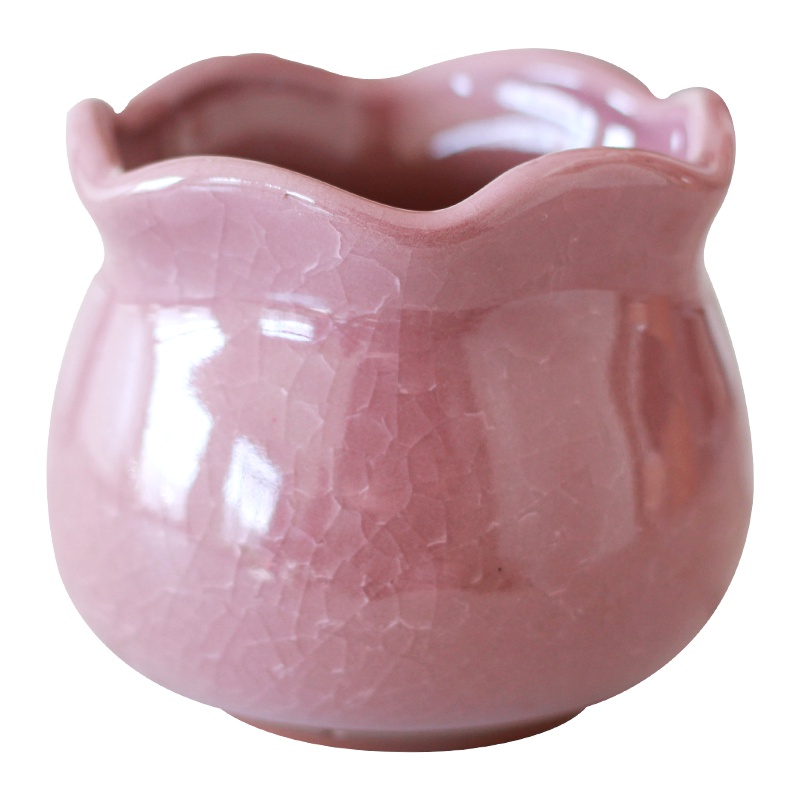 津沽园艺 园艺用品 冰裂纹系列 陶瓷花盆 多肉植物花盆流釉 中国风 桌面花器 紫罗兰1个