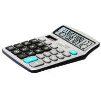 得力 1653 双电源宽屏办公桌面计算器 财务计算机 银白色