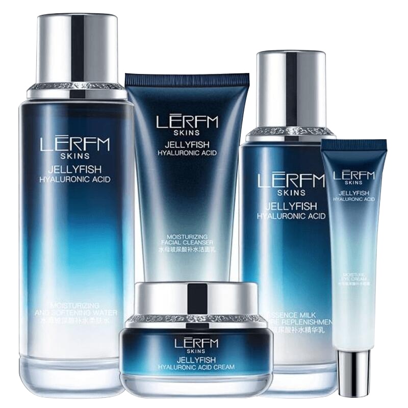 蓝尼芳可 水母玻尿酸补水护肤品5件套 滋养保湿深层清洁收缩毛孔护肤套装