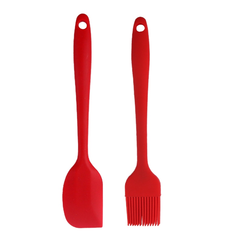 烘焙工具家用厨房可高温一体式硅胶刮刀刷子奶油抹刀牛轧糖搅拌棒 敬平 中国红中号刮刀+刷子