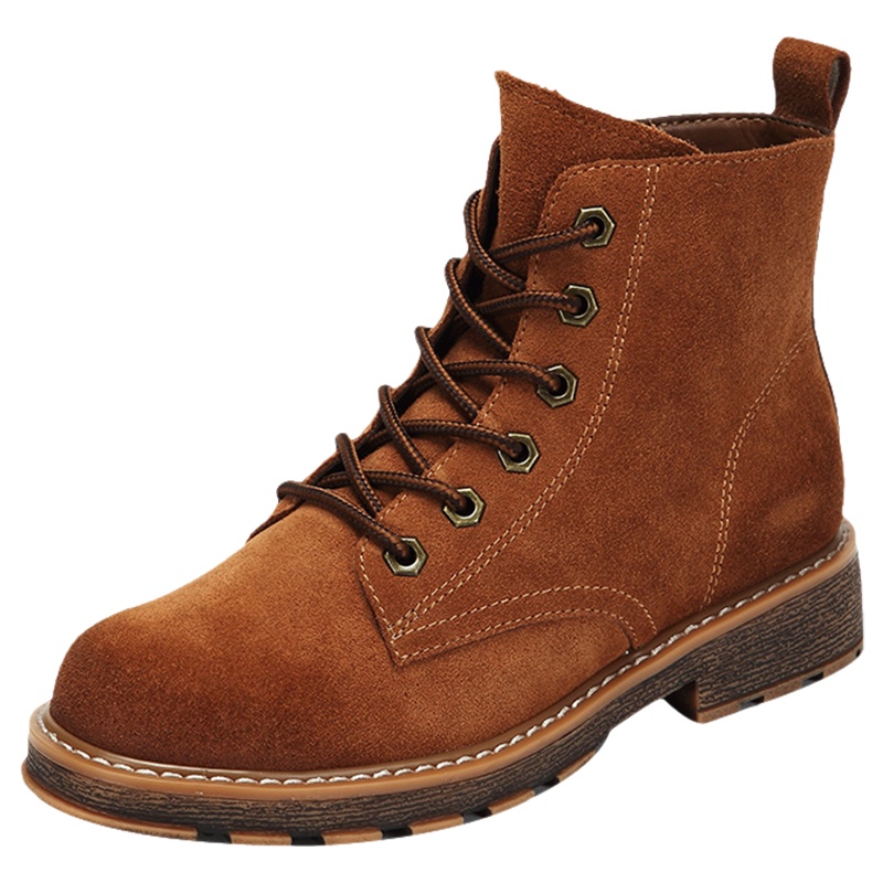 达芙妮马丁靴冬新款真皮磨砂系带平底女低跟短靴