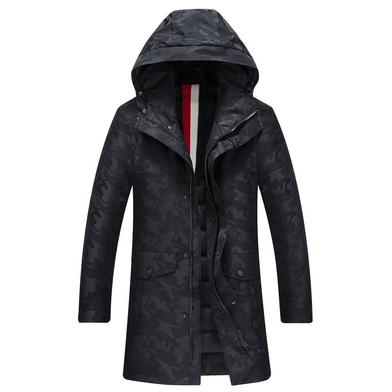 雪中飞羽绒男中长款气质白鸭绒连帽商务休闲外套潮流中青年衣服厚