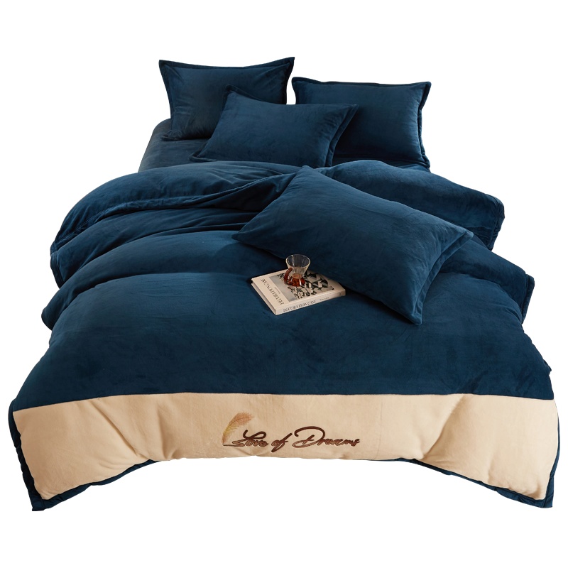 南极人(NanJiren)家纺 冬季加厚牛奶绒素色双拼四件套加厚珊瑚绒床单双面加绒被套法兰绒床上用品