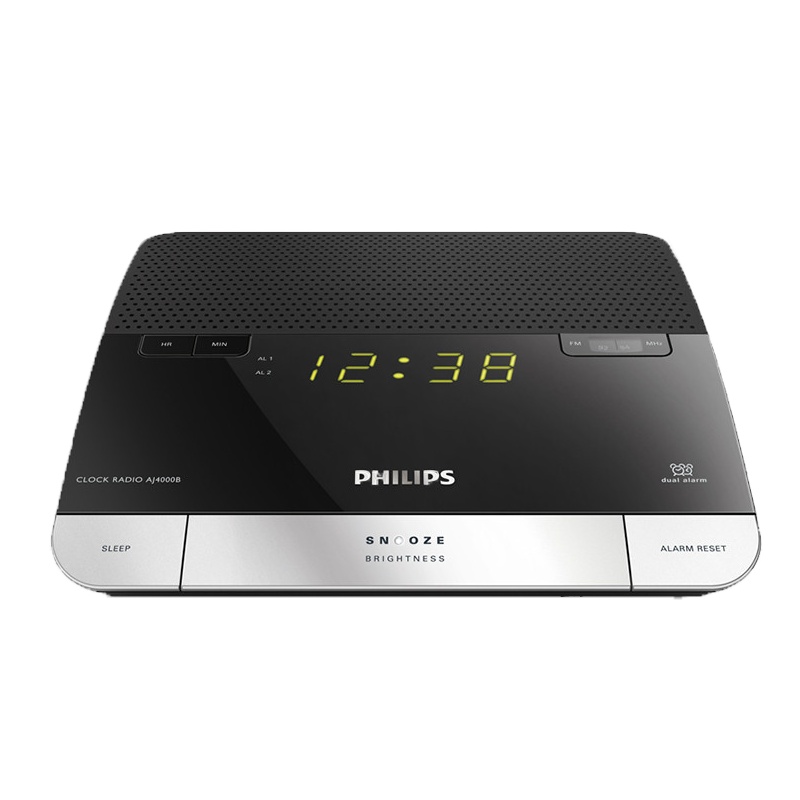 Philips/飞利浦AJ4000大屏家居时钟 创意学生老人卧室床头静音电子时钟闹钟FM收音机