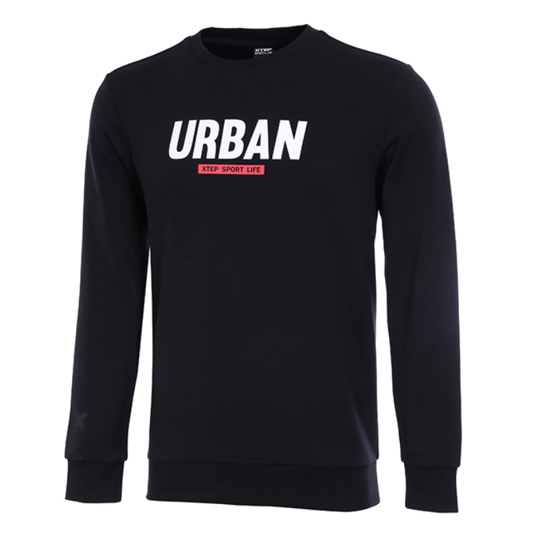 特步卫衣男宽松圆领白色2022秋季新款休闲运动男装套头衫长袖上衣运动卫衣