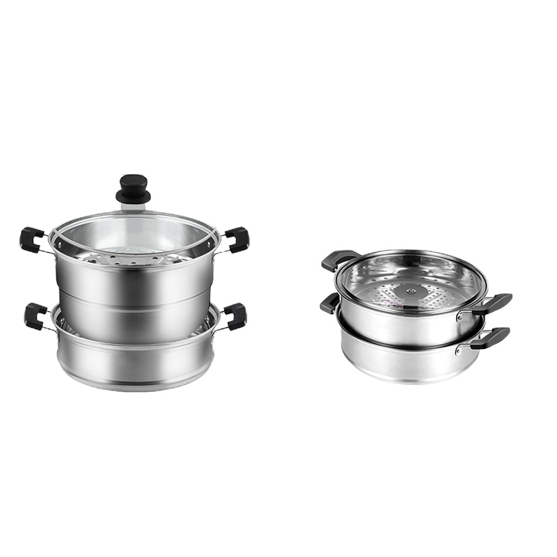 JERIS 家用双层蒸锅 加厚 2层不锈钢铁 带蒸笼 24cm 燃气电磁炉通用