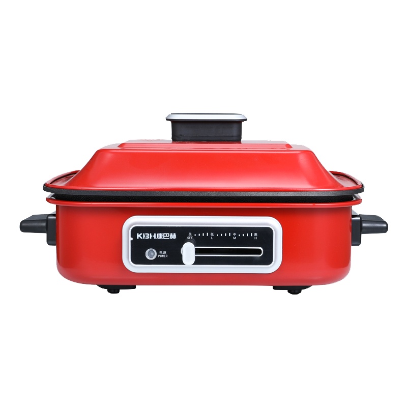 康巴赫多功能锅烹饪锅料理锅(红色升级款)电烧烤锅电火锅烧烤炉家用电蒸锅