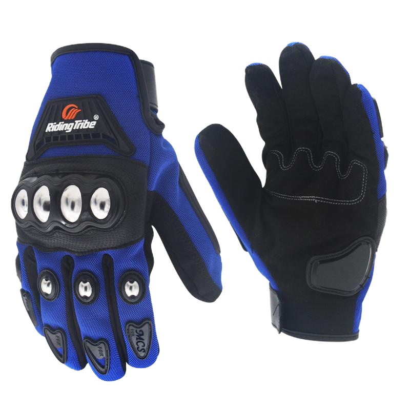 适用摩托车防摔骑行手套防滑透气冬季机车手套男骑士长指不锈钢防撞款 [长指]-黑色 M