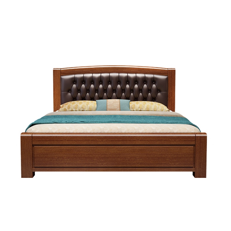 月影梳桐胡桃木实木床1.8米双人床1.5m现代主卧婚床高箱储物软包简约皮床