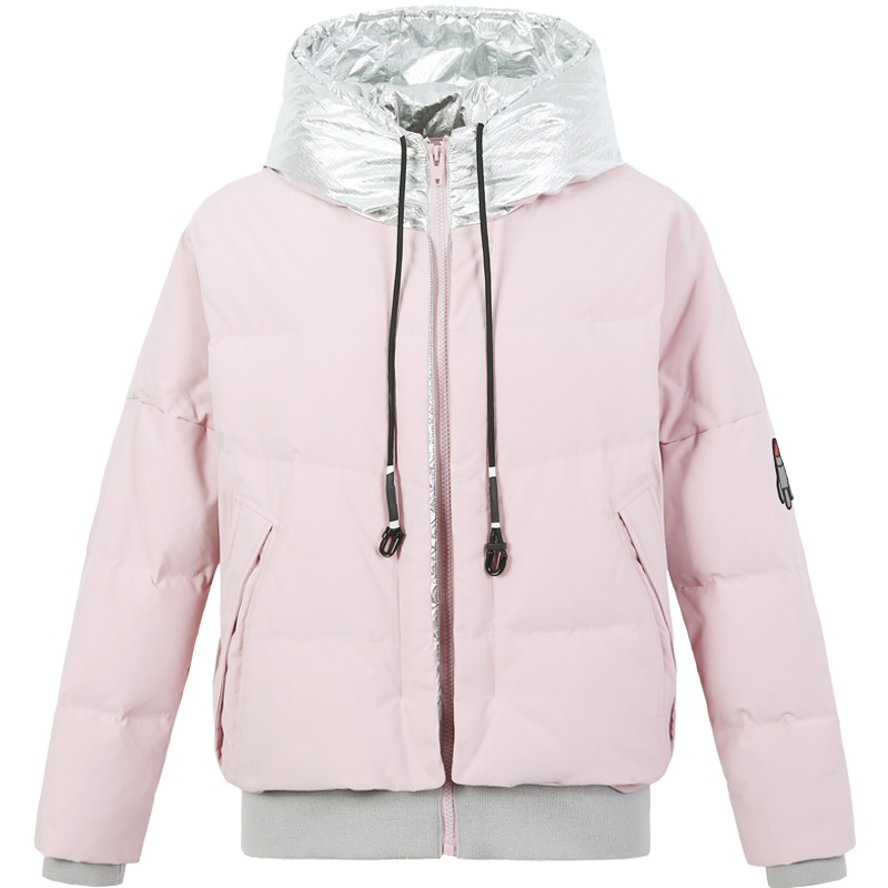 鸭鸭 秋冬新款韩版时尚连帽短款趣味印花撞色羽绒服B-57655