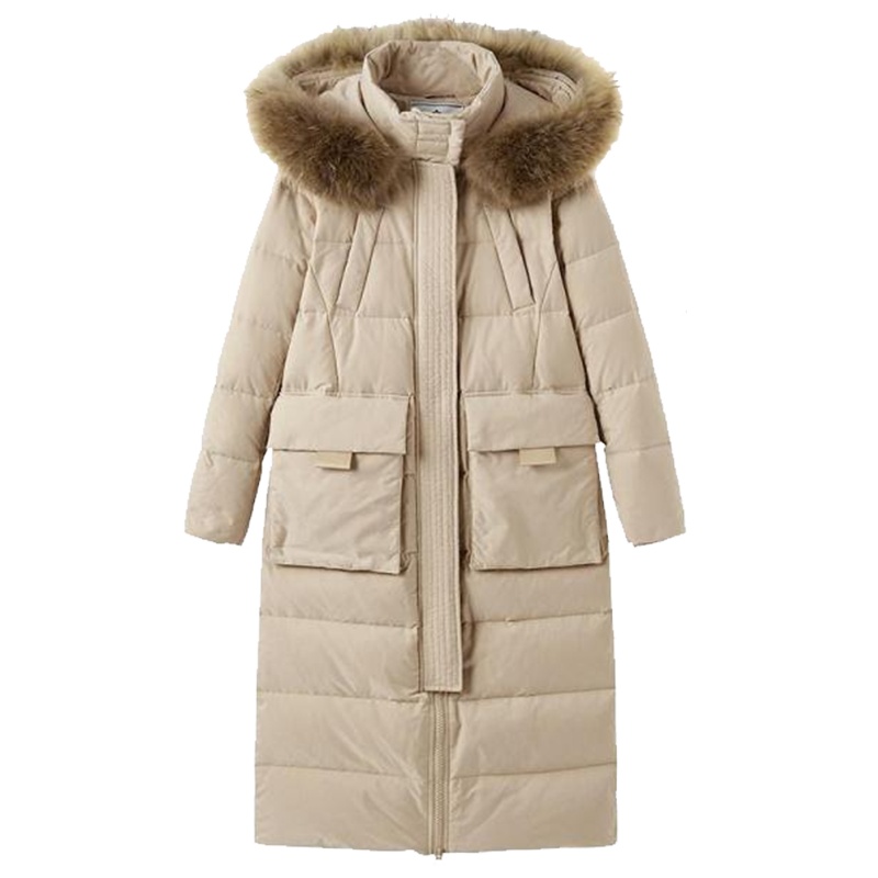 拉夏贝尔白鸭绒毛领面包服2019秋冬新款韩版修身学生中长款羽绒服女士20012248