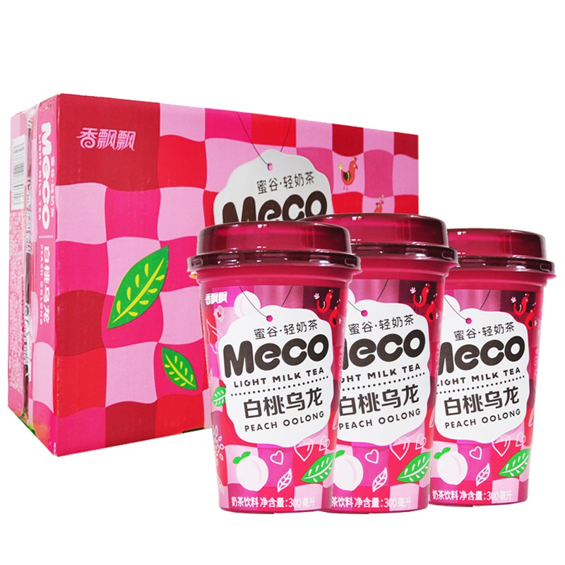 白桃乌龙12杯 香飘飘Meco蜜谷果汁茶整箱装300ml*12杯抹茶拿铁白桃乌龙太妃奶红早餐下午茶