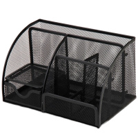 得力(deli)创意金属网纹办公笔筒 多功能七格桌面收纳摆件 办公用品 黑色9200