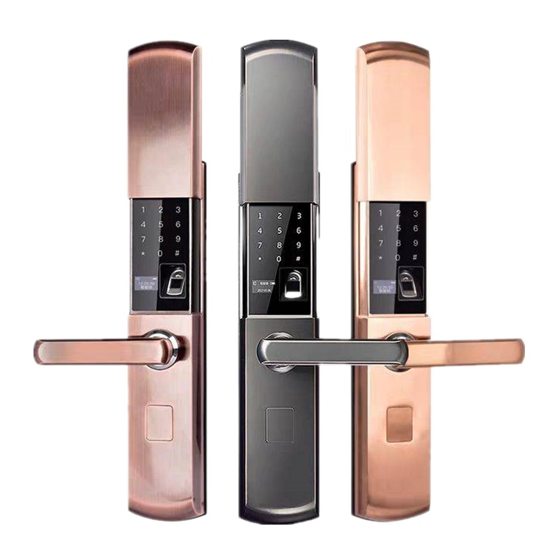 指纹锁家用防盗门密码锁磁卡办公室大门全自动智能电子门锁通用型 玫瑰金 上门安装