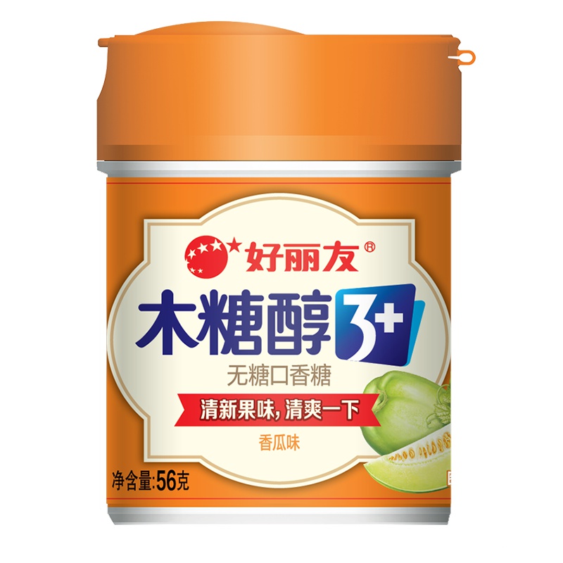好丽友(Orion) 无糖口香糖 木糖醇3+(香瓜味)56g/瓶(经济装) 新老包装交替发货中