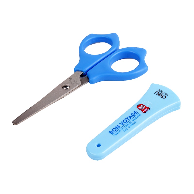 得力(deli)6029小剪刀可爱卡通儿童美工学生手工安全带保护套裁剪裁纸便携迷你圆头塑料剪刀