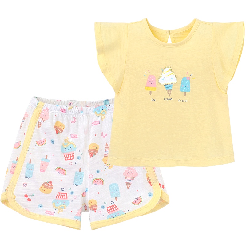 英氏儿童套装竹纤维宝宝印花短袖居家服套装 2021春夏新款