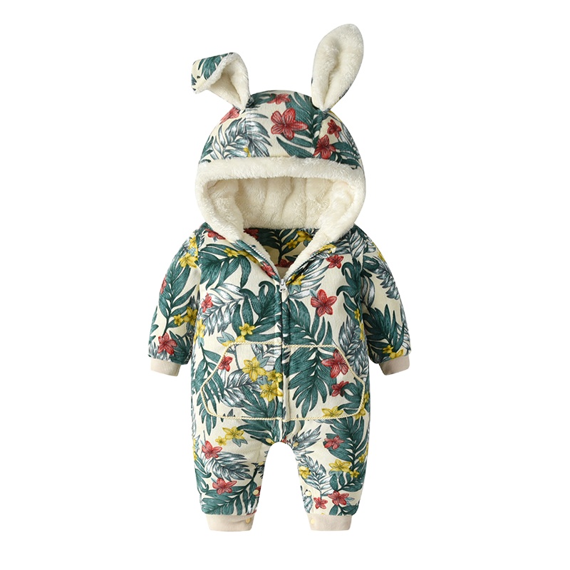 罗町 2020冬季新品加绒宝宝冬款加厚连身衣灯芯绒面料印花洋气保暖哈衣