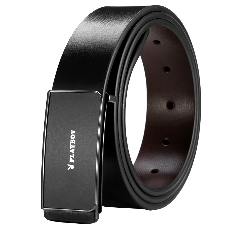 花花公子(PLAYBOY)真皮男士腰带板扣休闲牛皮皮带简约中青年百搭时尚裤带