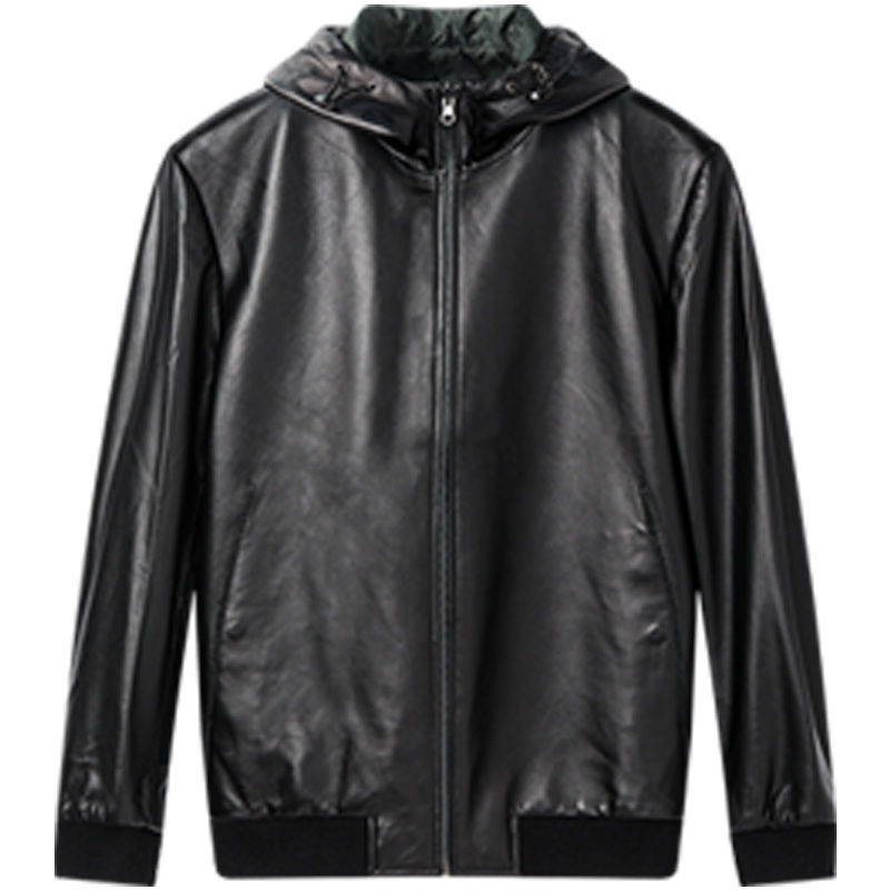 柒牌SEVEN男装2019秋冬新款皮衣休闲商务连帽真皮上衣经典男士夹克外套