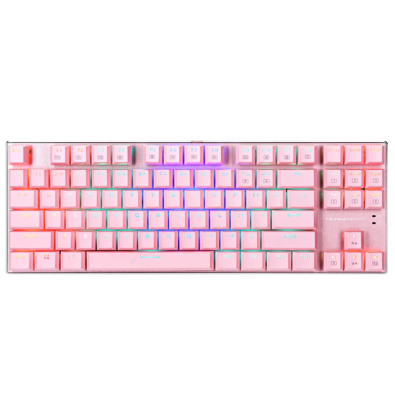雷神(THUNDEROBOT) 游戏机械键盘87键 背光 吃鸡电竞电脑办公有线键盘[粉色K750R-红轴]