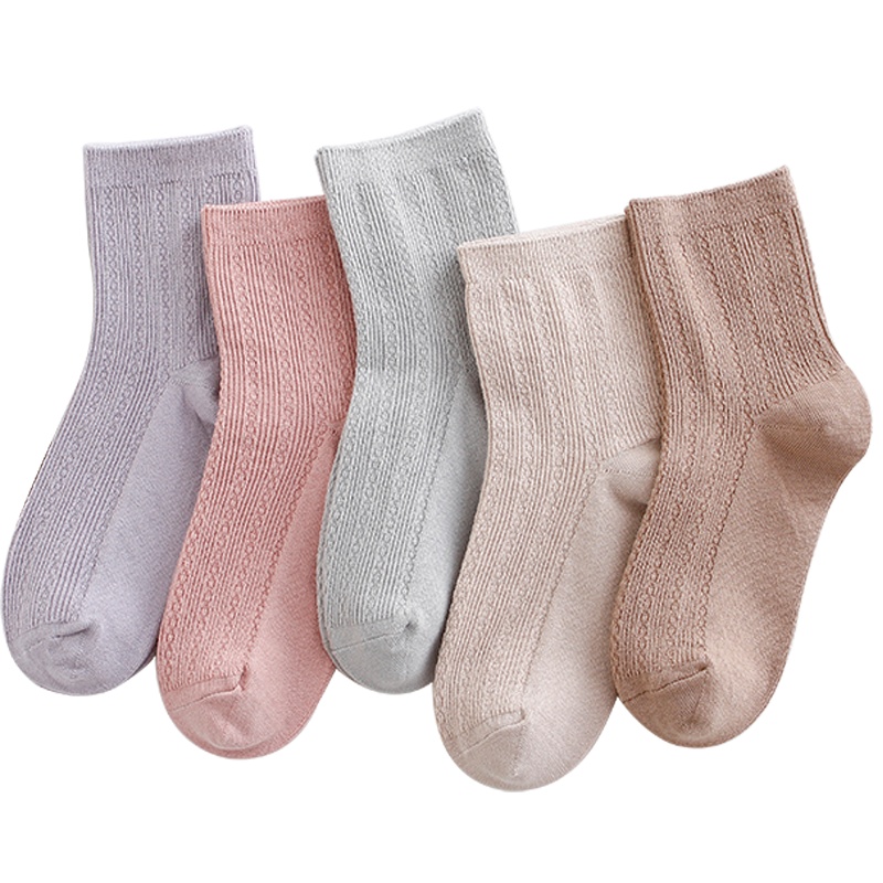 猫人精梳棉抗菌中筒女袜-串串提花5双装