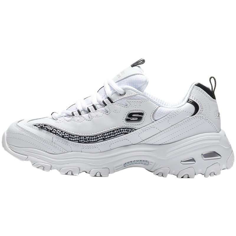 【自营】斯凯奇女鞋熊猫鞋2019新款复古格纹荷叶边老爹休闲运动鞋13090/W BK