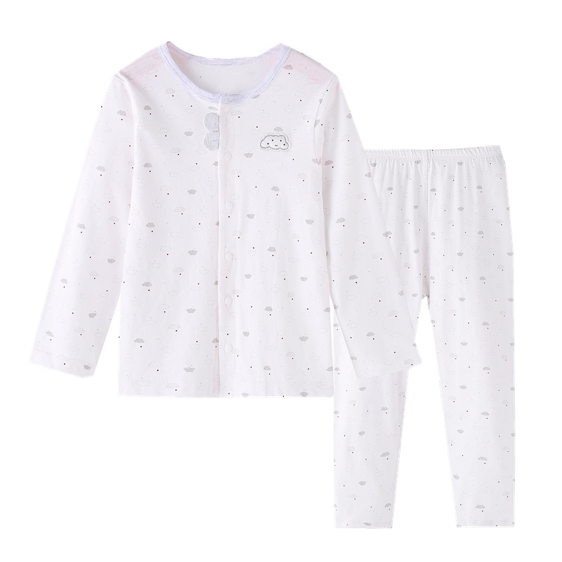 安笛贝乐童装男女通用白色印花儿童纯棉睡衣夏季2-9岁春夏男女宝宝家居服空调服薄款开衫内衣套装 80-120cm