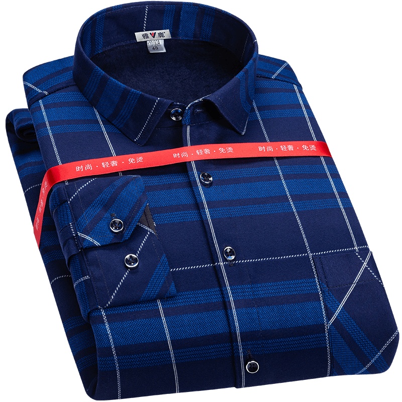 雅鹿男装冬季商务休闲立体裁剪挺括有型加绒男士长袖衫衫Y703AW19696