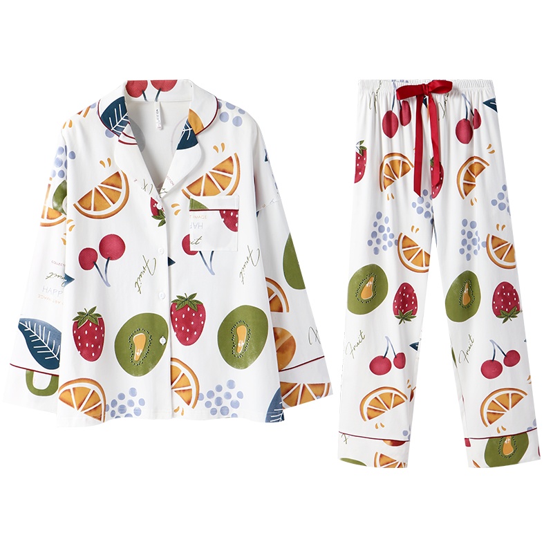 安之伴春季纯棉睡衣长袖甜美清新全棉宽松女士家居服套装