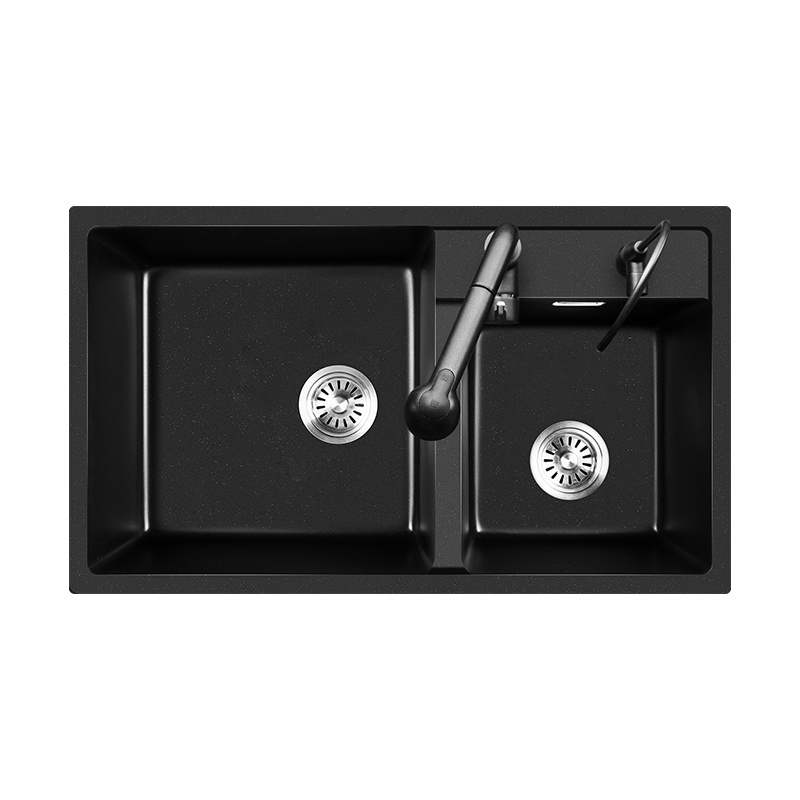 科恩纳(Coenna)石英石水槽黑色双槽厨房加厚加大手工洗菜盆洗碗池花岗岩手工水槽台下盆家用一体成型洗手盆水池洗碗槽套餐