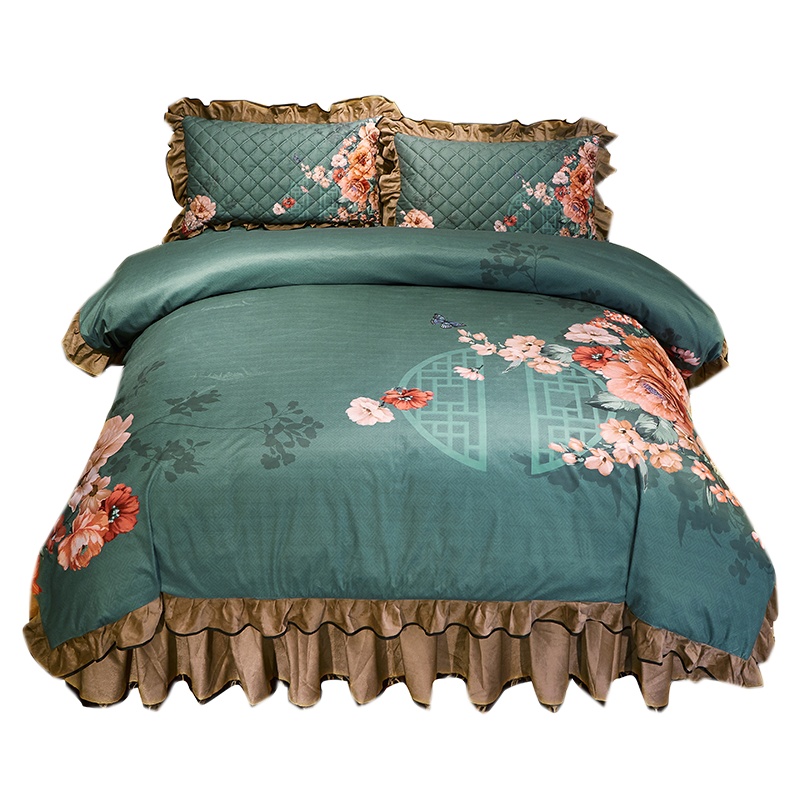 吉岳Giyou天鹅绒数码印花床裙四件套 古韵古风