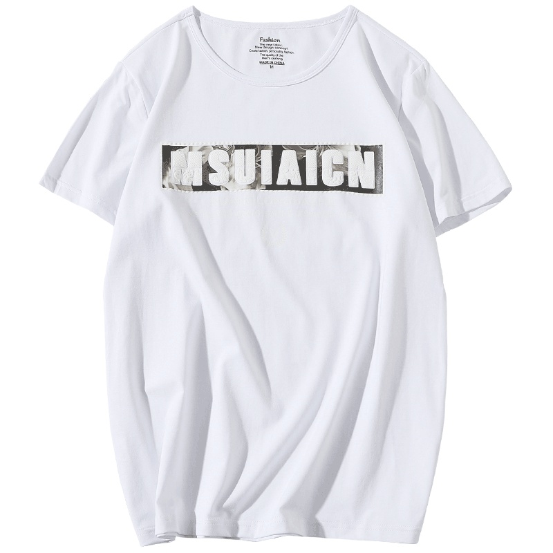 Romon/罗蒙短袖t恤男士青年印花圆领T恤夏季薄款男时尚休闲打底衫