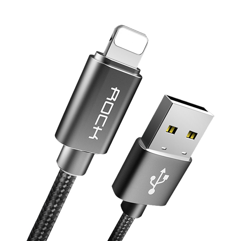 洛克(ROCK)苹果数据线 金属编织手机充电器线 支持iPhone12系列/11系/XR/X/8P/iPad 1米 锖色