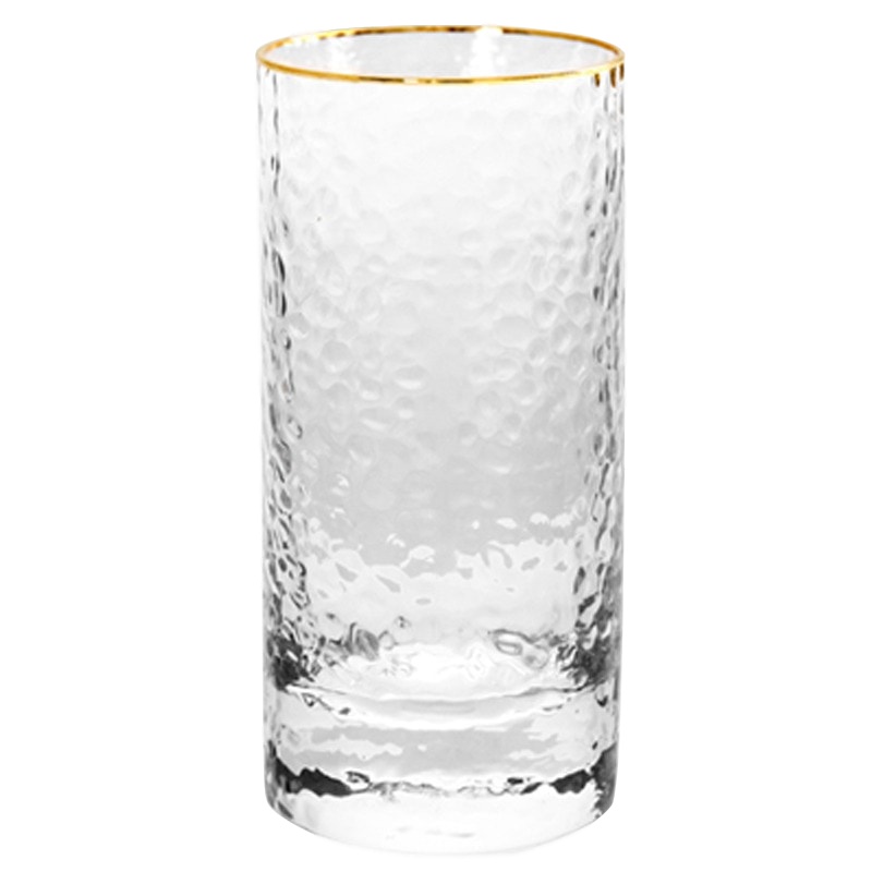 玻璃锤木纹直款310ml水杯金边款