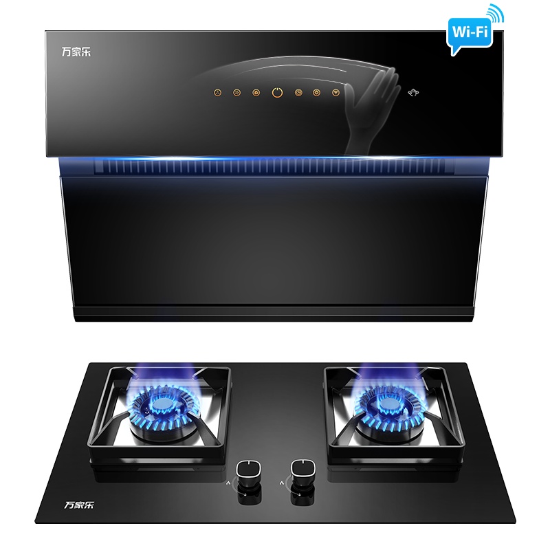 万家乐 烟灶厨电套餐装 20立方大风力侧吸式挥手感应 单抽吸油烟机 嵌入式燃气灶具 液化气AL555+KJ051B