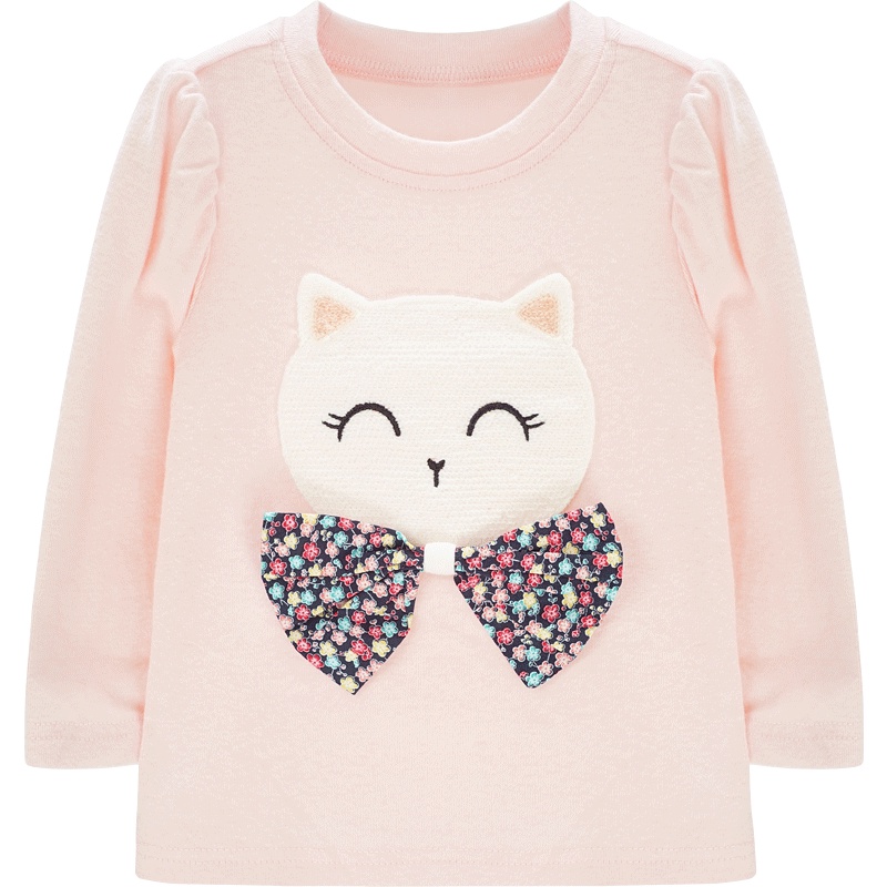 女童春季圆领纯色长袖女宝宝可爱两色T恤1-5岁80-120cm