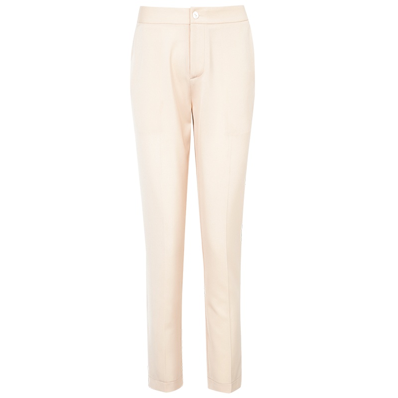 晚白2021春季新品时尚简约纯色松紧高腰通勤百搭常规休闲裤西裤女