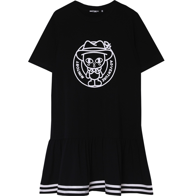 a02新款2020减龄卡通印花宽松显瘦荷叶边下摆连衣裙女DTV2D1001DR