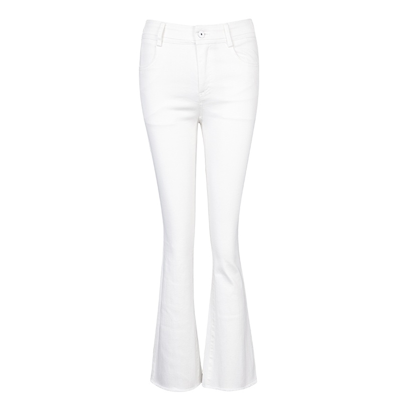 晚白2020夏新品时尚通勤简约纯色高腰百搭微喇长裤休闲裤牛仔裤女