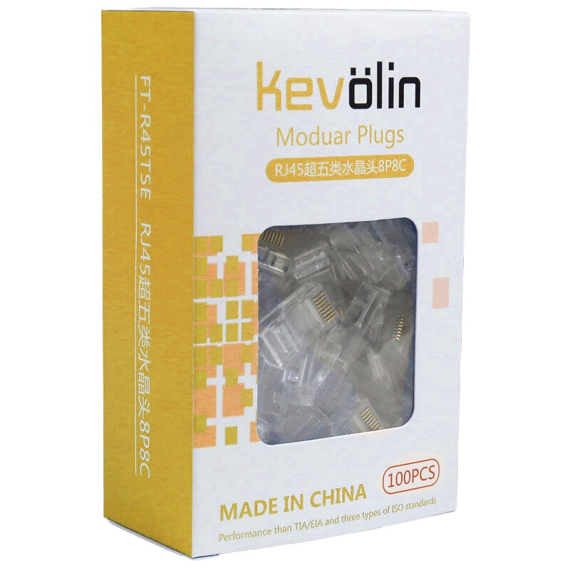 柯菲林kevolin FT-R45T5EF RJ45超五类水晶头 100颗/盒 按盒销售(H)