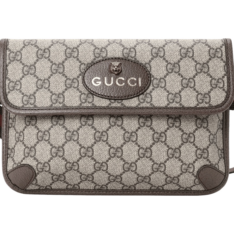 预订 GUCCI GG涂层 男女通用中性款虎头腰包斜挎包