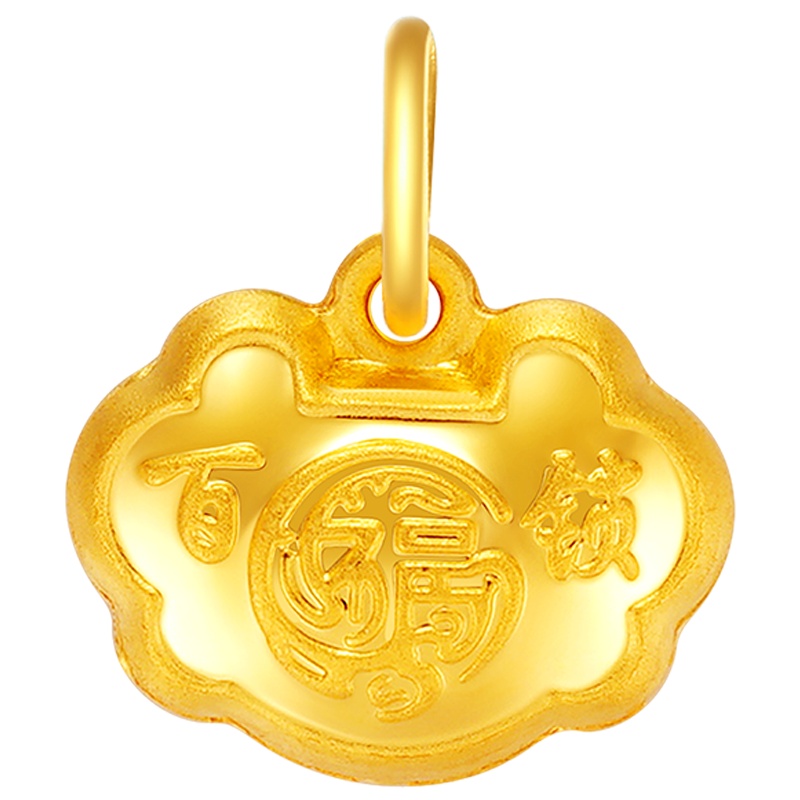 金一国囍足金空心百富锁儿童锁包满月生日礼（计价）AAB003