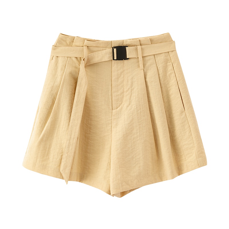茵曼2019夏装新款纯色A摆简约百搭休闲配腰带文艺显瘦裙裤短裤女