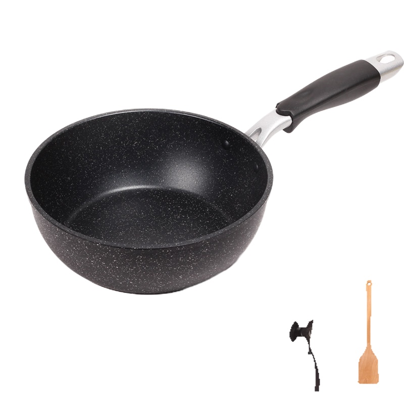 日式20CM小炒锅烘焙精灵 1-2人不粘锅 单人宝宝儿童炒菜锅具燃气电磁 麦饭石色24CM(满装2.5L)