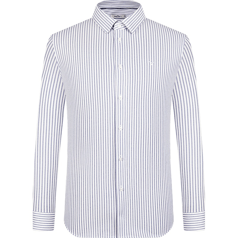 【针织衬衫】柒牌条纹长袖衬衫男韩版商务休闲中青年绣花男士衬衣